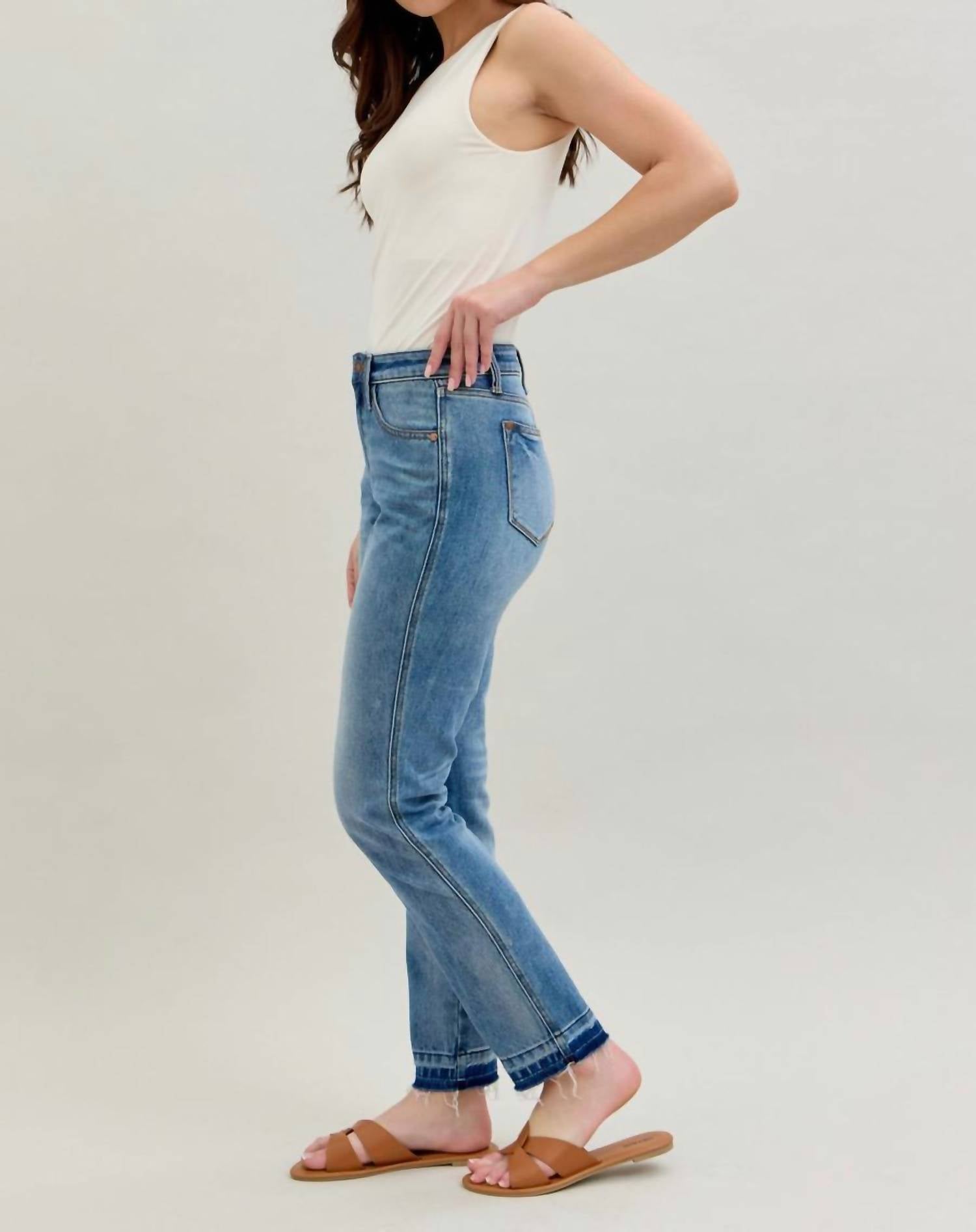 Judy Blue Midrise Magic Hem Release Jean in med wash - women's jeans - alternate view