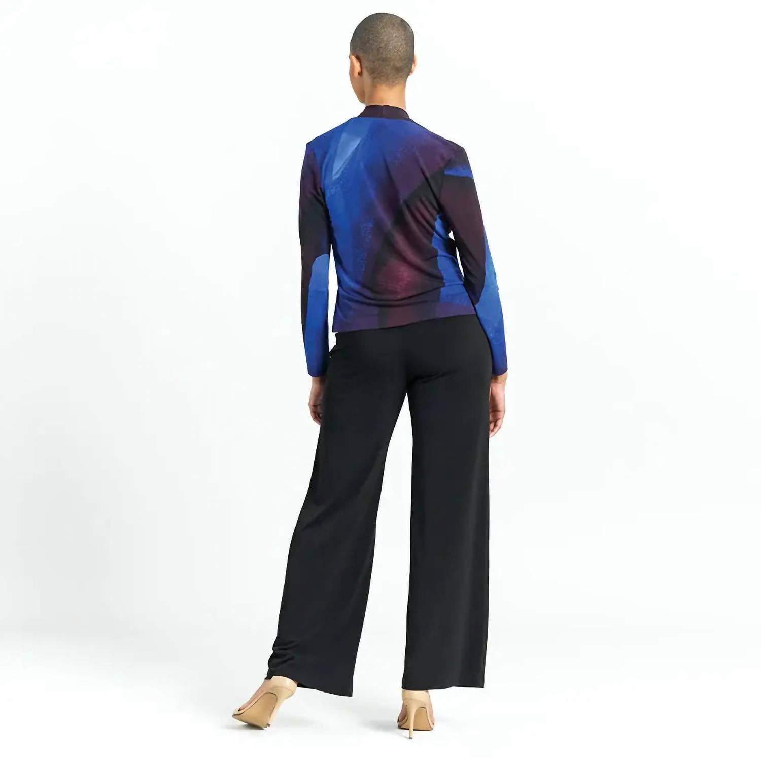 CLARA SUNWOO Long Sleeve Crossover Faux Wrap Top in purple multi 1 - women's blouse - alternate view