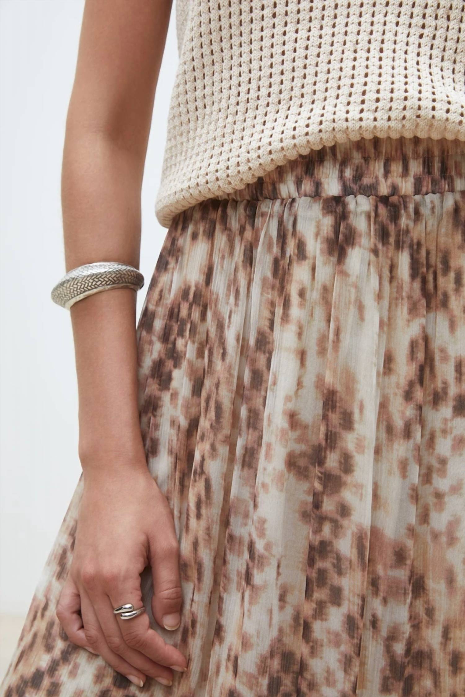 Suncoo - Fauve Long Leopard Print Skirt