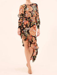 Misa Los Angeles Sky Asymmetrical Skirt in fiery flora chiffon - women's skirt
