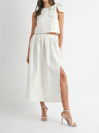 Mable - Shoulder Bow Polka Dot Skirt Set