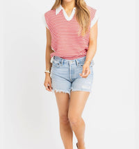Karlie Stripe V-neck Sleeveless Sweater in red - women's sweater