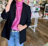 SUNDAYUP Women's Pleated Sleeve Blazer Jacket in black - women's jacket