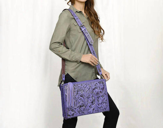 American Darling - Hand Tooled Floral Leather Crossbody Bag Western Purse