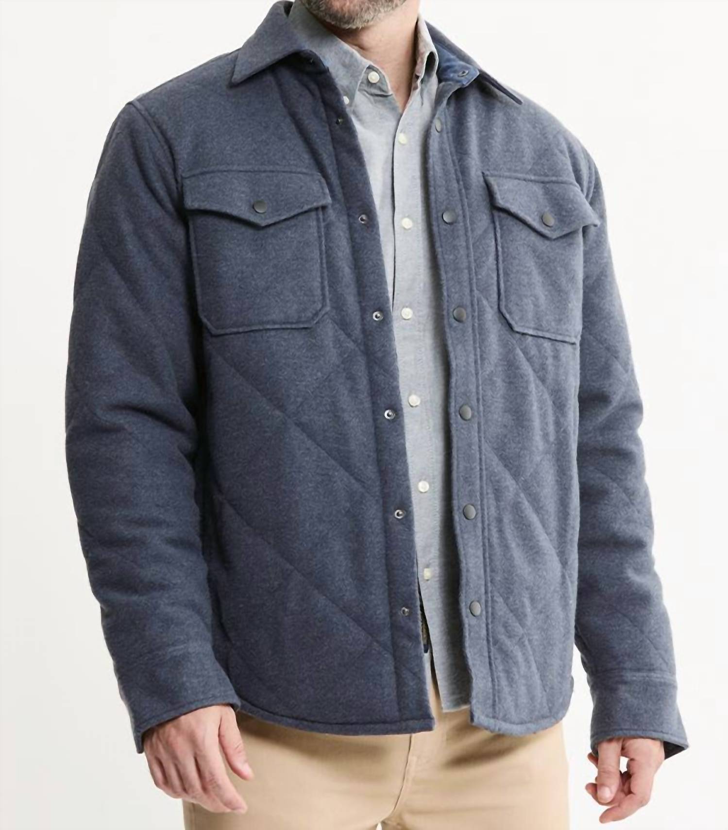 JACHS NEW YORK Quilted Brushed Knit Shirt Jacket in navy - men's jacket