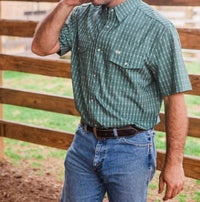 Ferrell Aztec Pearl Snap Short Sleeve Shirt in green - men's shirt - detail view