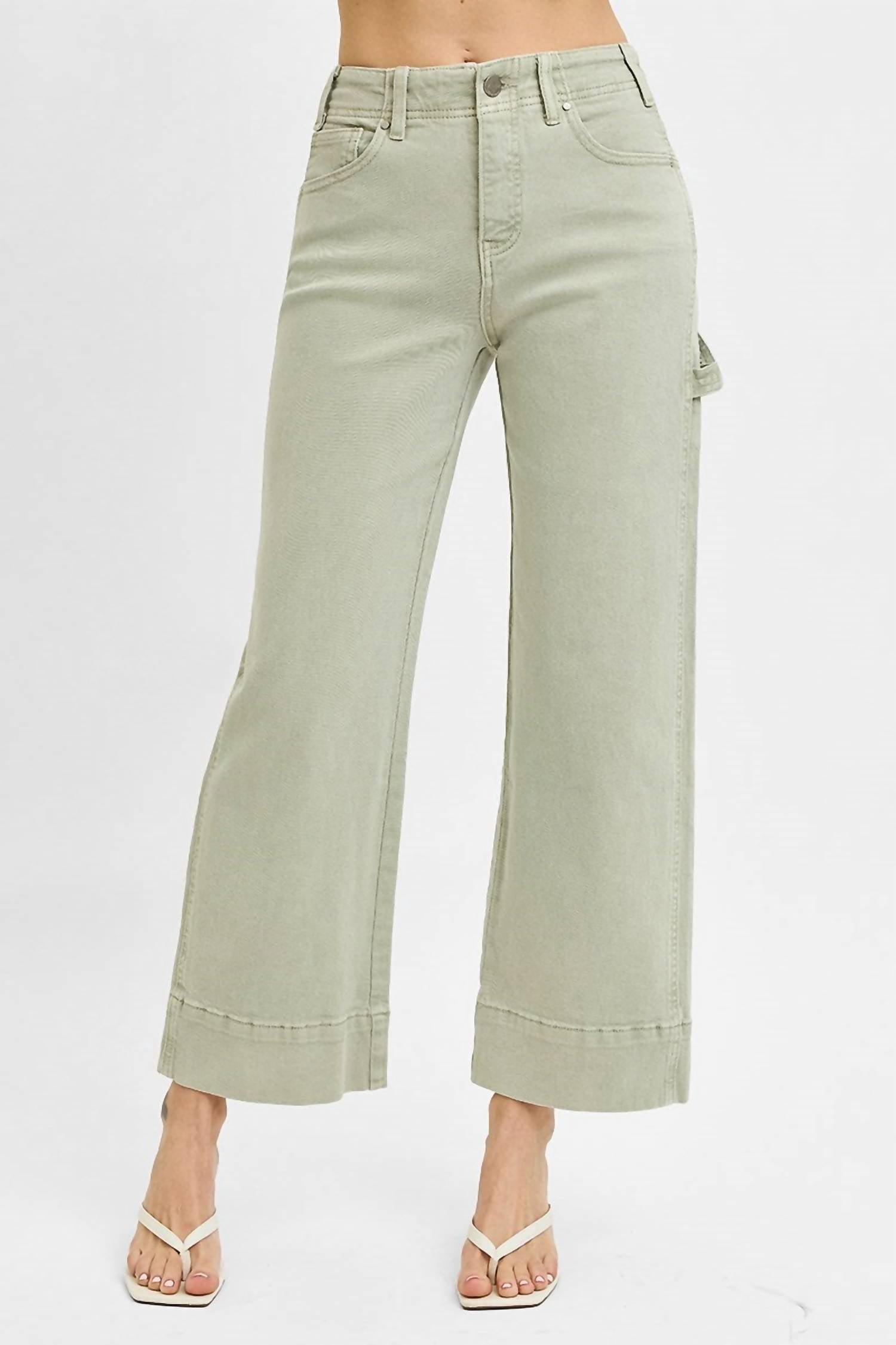 Risen - Tummy Control High Rise Crop Wide Jeans