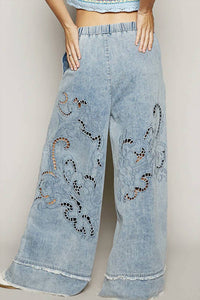 Pol - Denim Vintage Wash Outseam Woven Twill Wide Pants