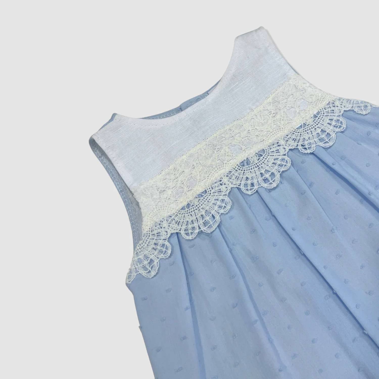 Juliana - Kid's Two Piece Dot & Lace Dress W Bonnet