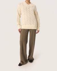 Soaked In Luxury - Musling V-neck Pointelle Knit Pullover Sweater