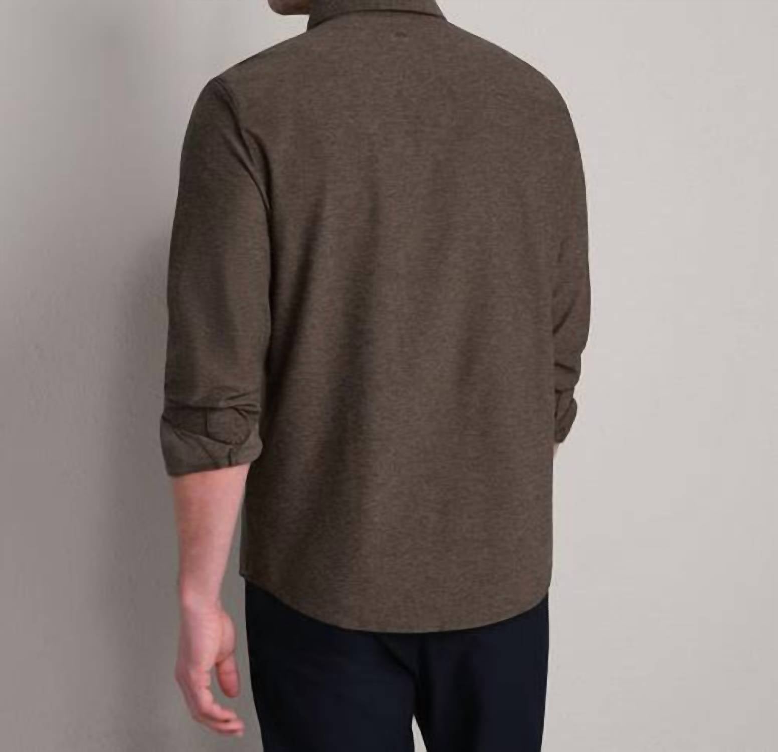 RHONE Wfh Long Sleeve Button Down Shirt in cafe noir heather - men's shirt - detail view