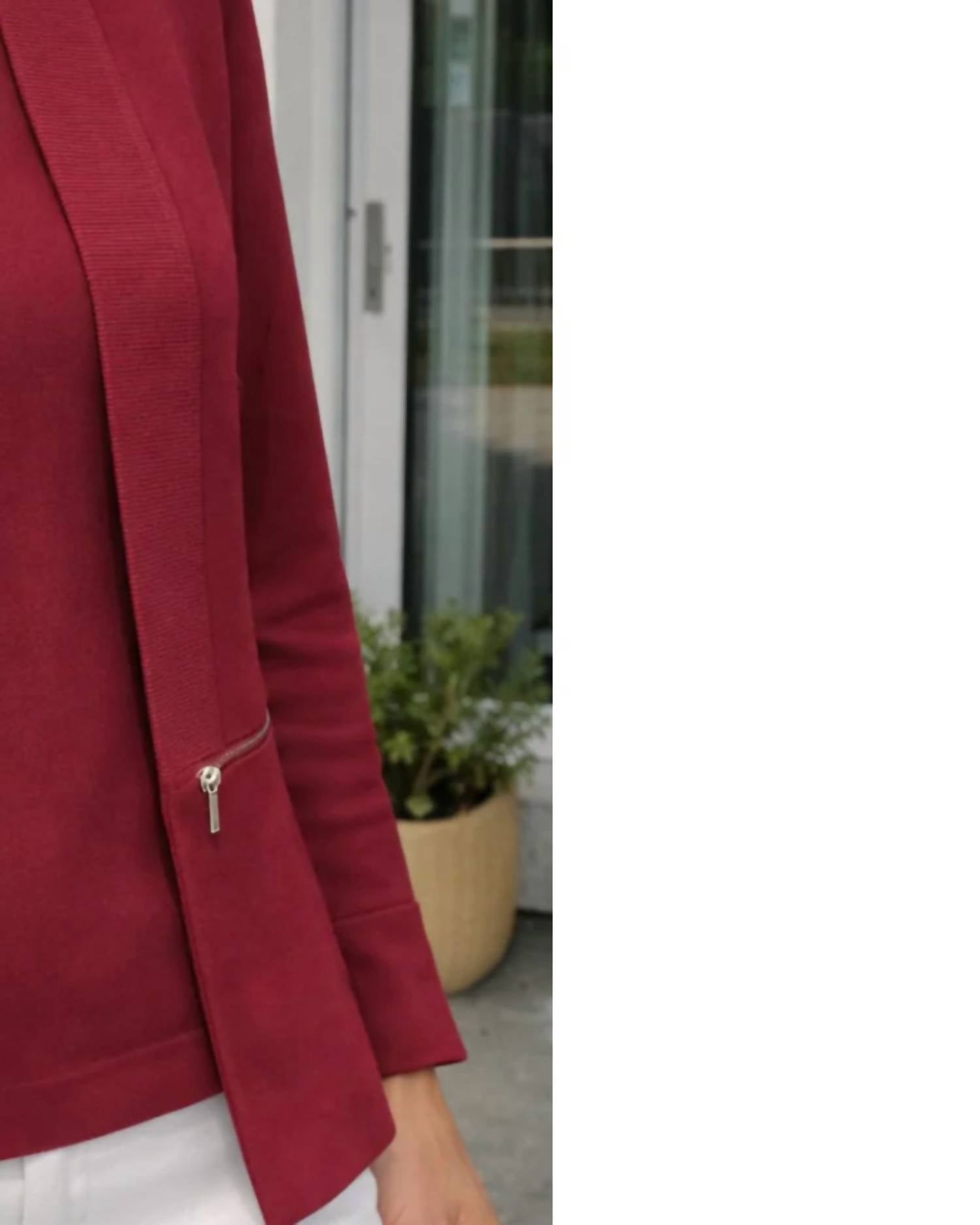 J'Envie/Eli Torino Zip Ribbed Cardigan in sangria - women's cardigan - detail view