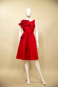 Samuel Dong - Women's Stretch Dupioni 3d Flower A-line Dress