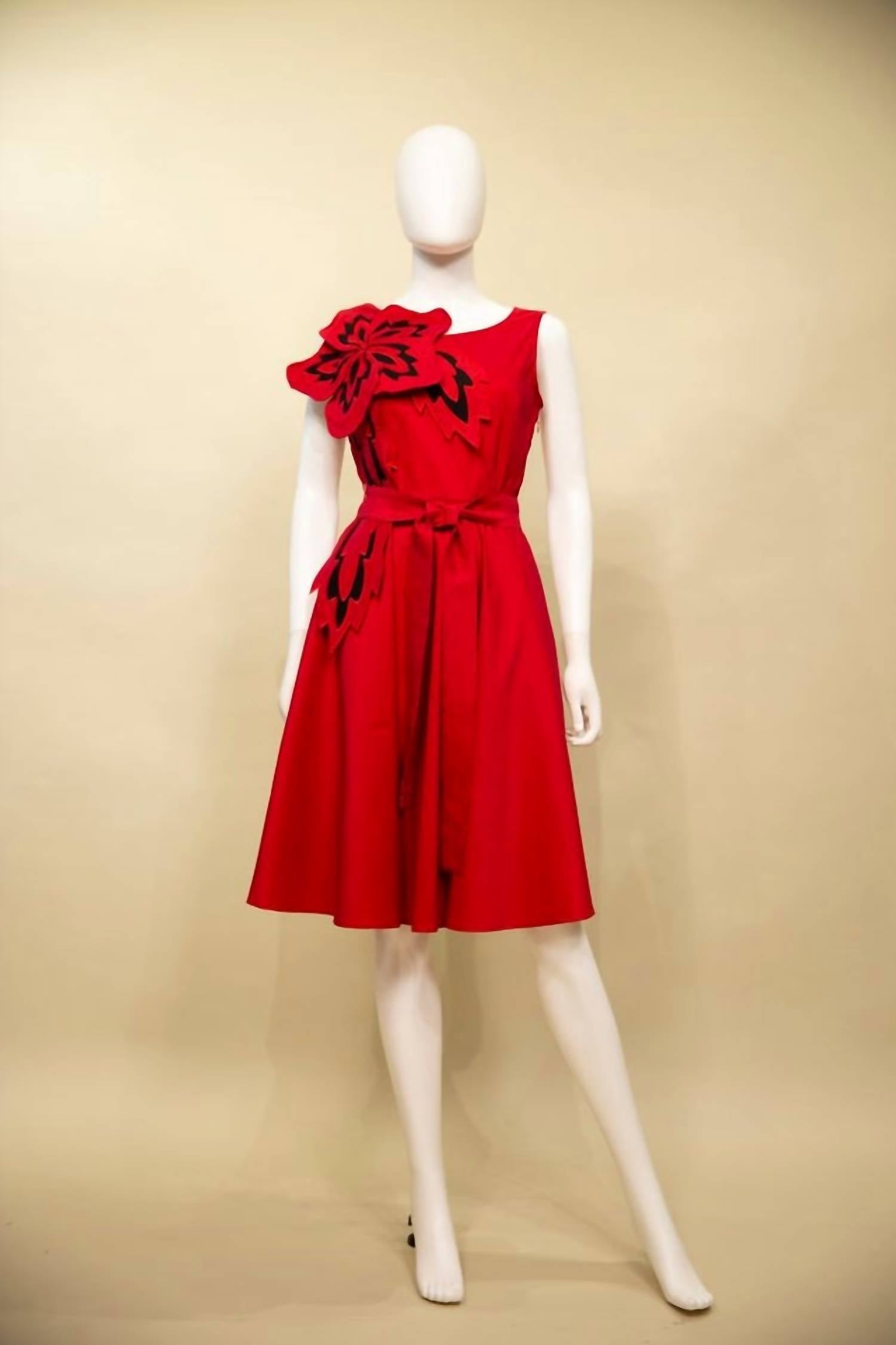 Samuel Dong - Women's Stretch Dupioni 3d Flower A-line Dress