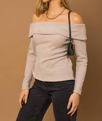 Gilli - Long Sleeve Off Shoulder Back Cross Glitter Rib Top