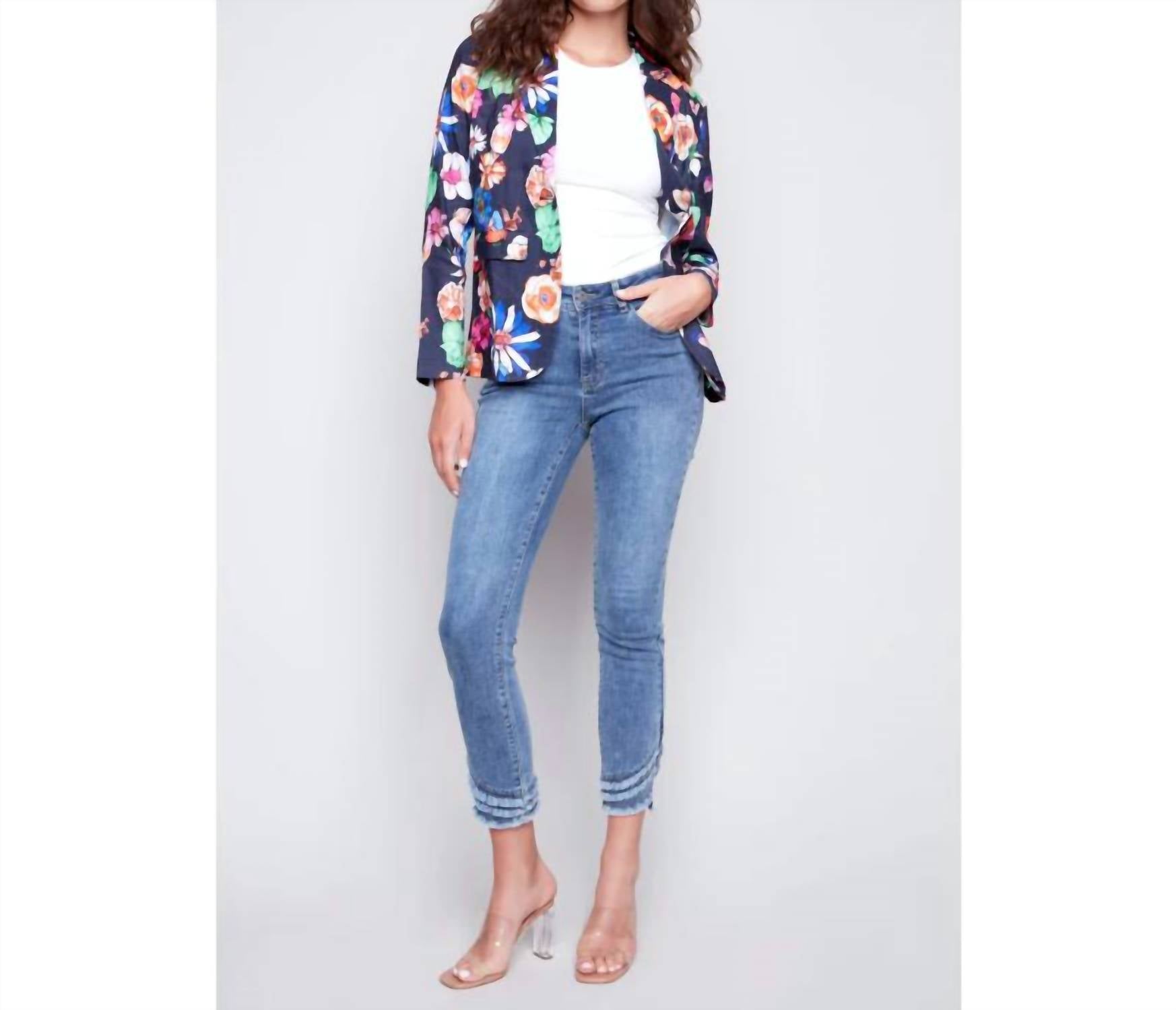 CHARLIE B Floral Linen Blazer in gardenia - women's jacket - view 4