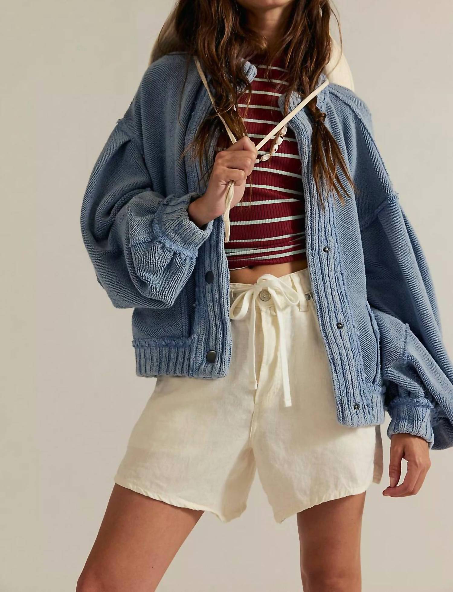 Lovlov - Washed Trim Cardigan Jacket