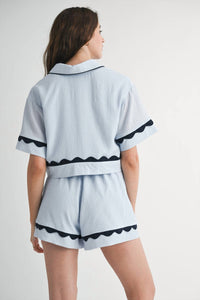 Mable - Wavy Lace Shirt & Short Set