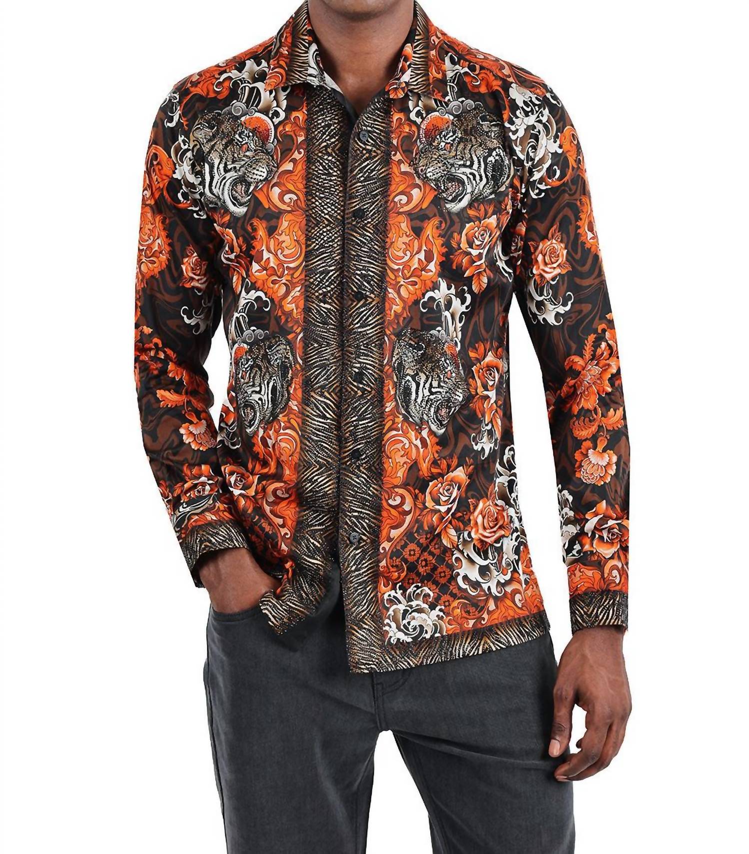 Barabas - Westerly Tiger Rhinestone Long Sleeve Shirt