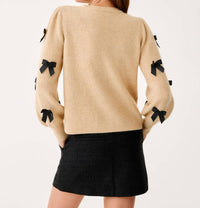 Lilly Pulitzer Zarie Cardigan in heathered wicker tan party bows - women's cardigan - detail view