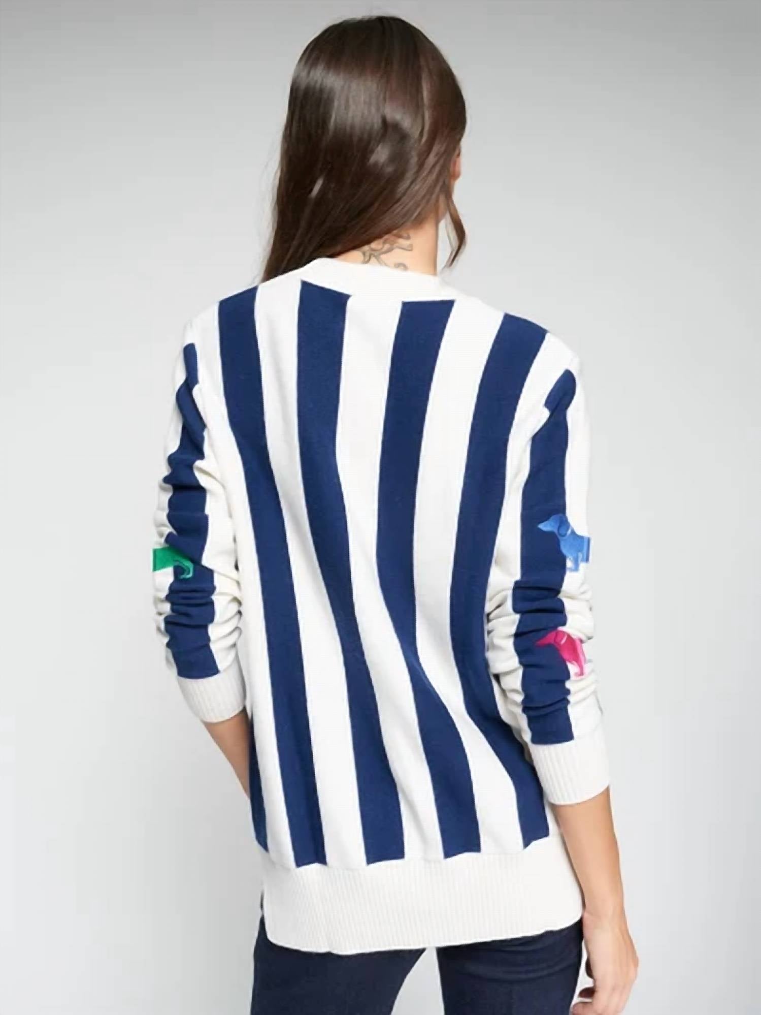Vilagallo - Dog Embroidery Striped Cardigan
