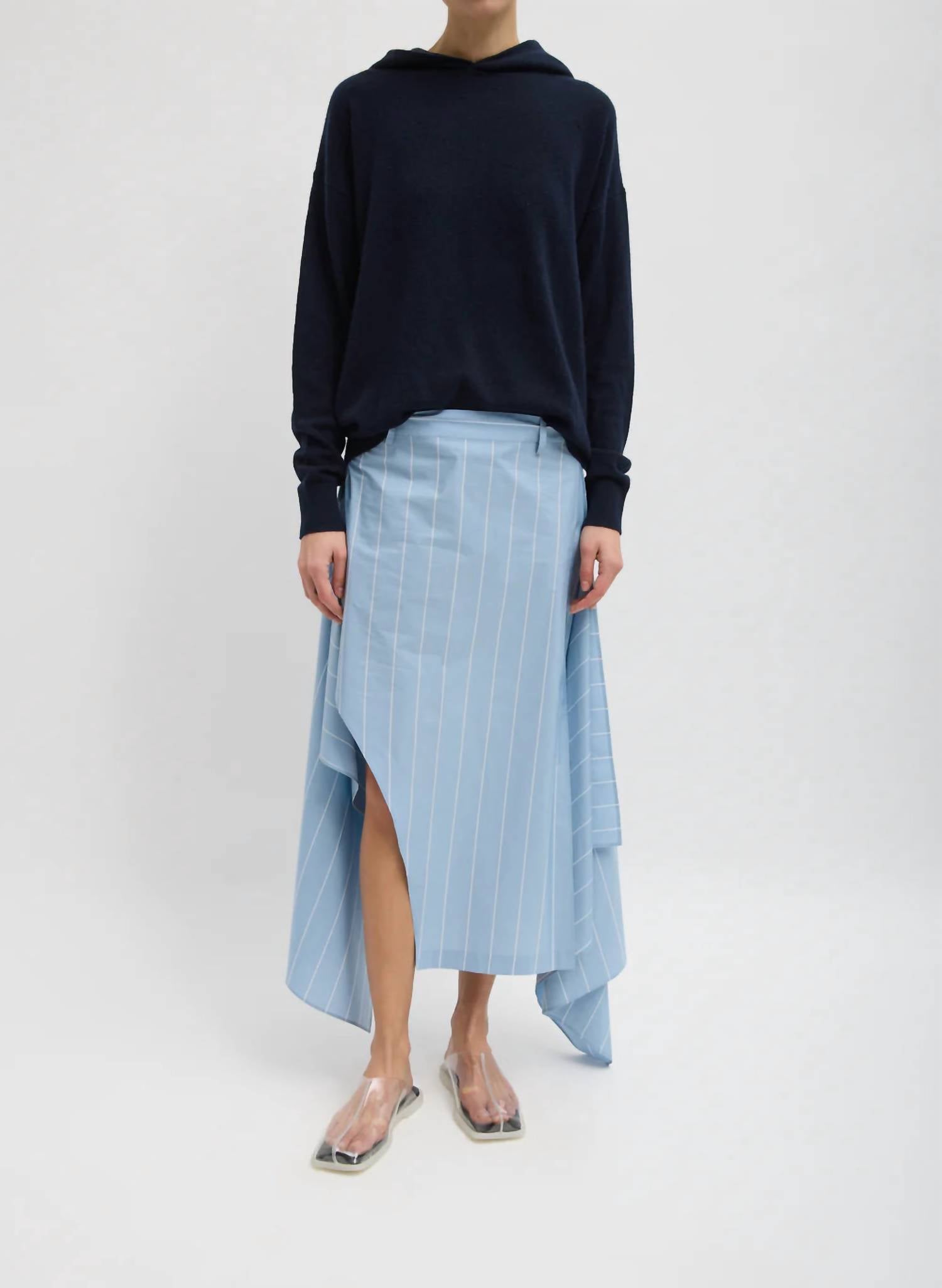 Tibi - Striped Tech Poplin Tie Front Skirt