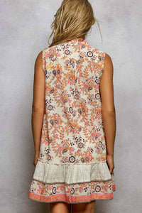 Pol - Printed Pintuck Spangle Button Down Dress