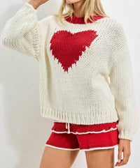 Baevely by Wellmade Valentine's Knit Pullover in cream red - women's sweater - detail view