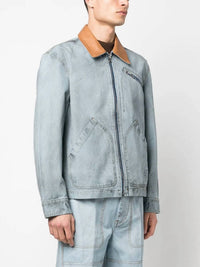 DIESEL Intentionally Dirty Effect Full Zip J-chart Jacket in blue brown - men's jacket - detail view