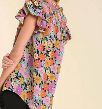 Umgee - Smocked Ruffle Sleeve Floral Top
