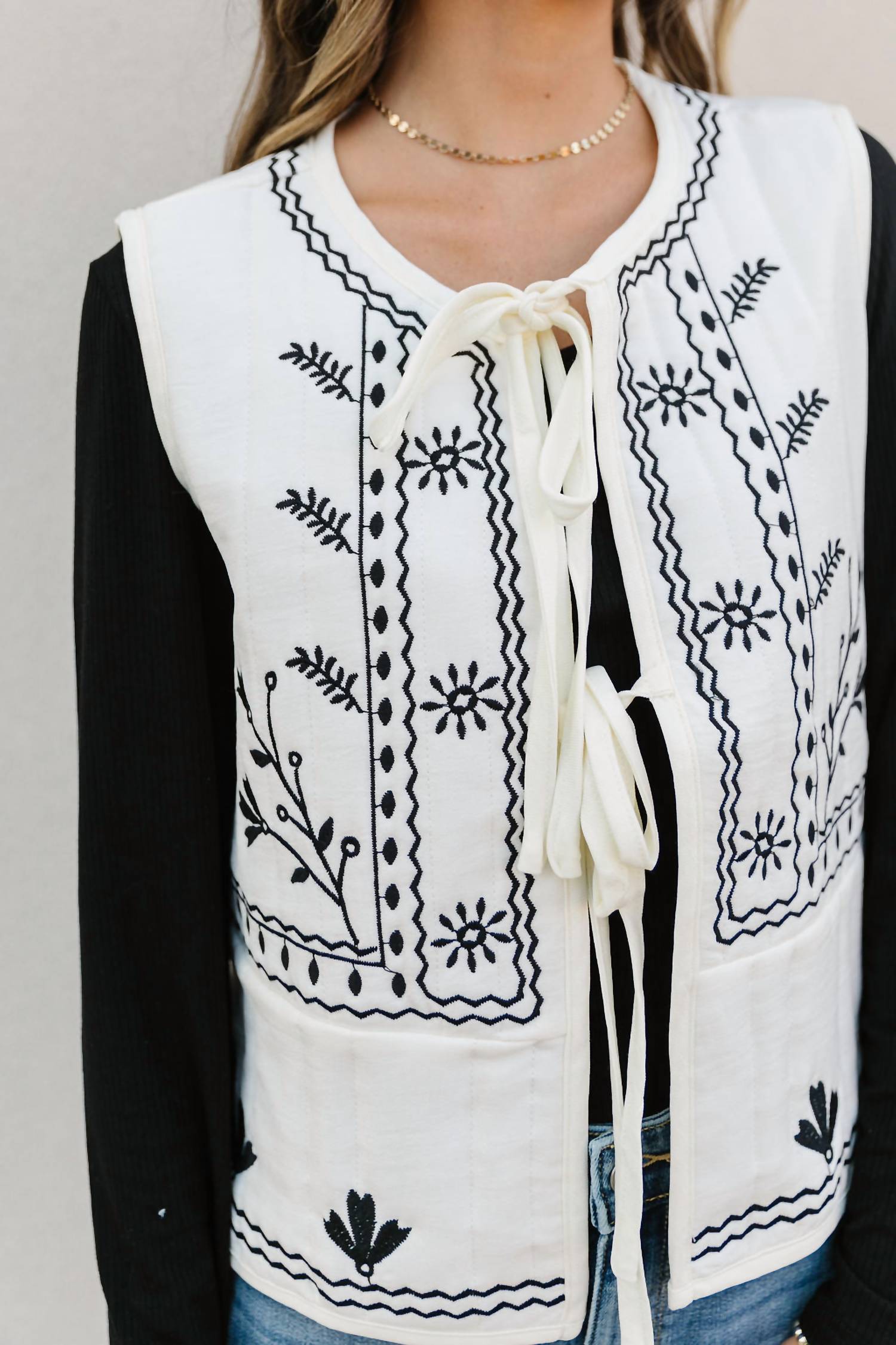 Polagram Laityn Embroidered Vest in cream - women's jacket - view 8