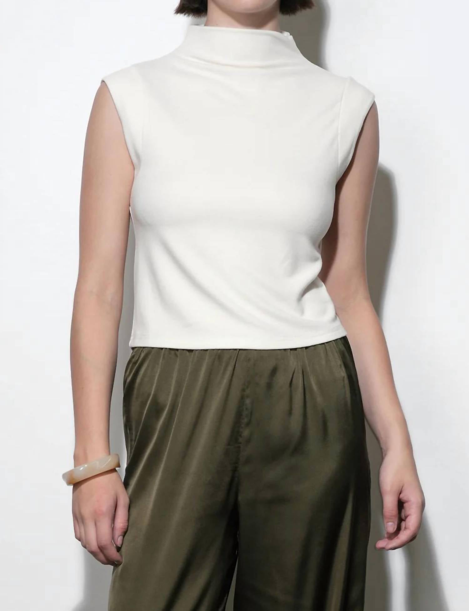 GREYLIN Paloma Funnel Neck Top in ivory 1 - women's tank top