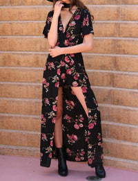 ANGIE Floral Maxi Romper in black - women's pants - view 5