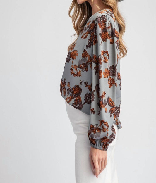 Ee:Some - Floral Printed Long Sleeve Blouse