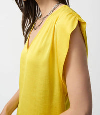 Joseph Ribkoff - V-neck Shirred Shoulder Satin Top