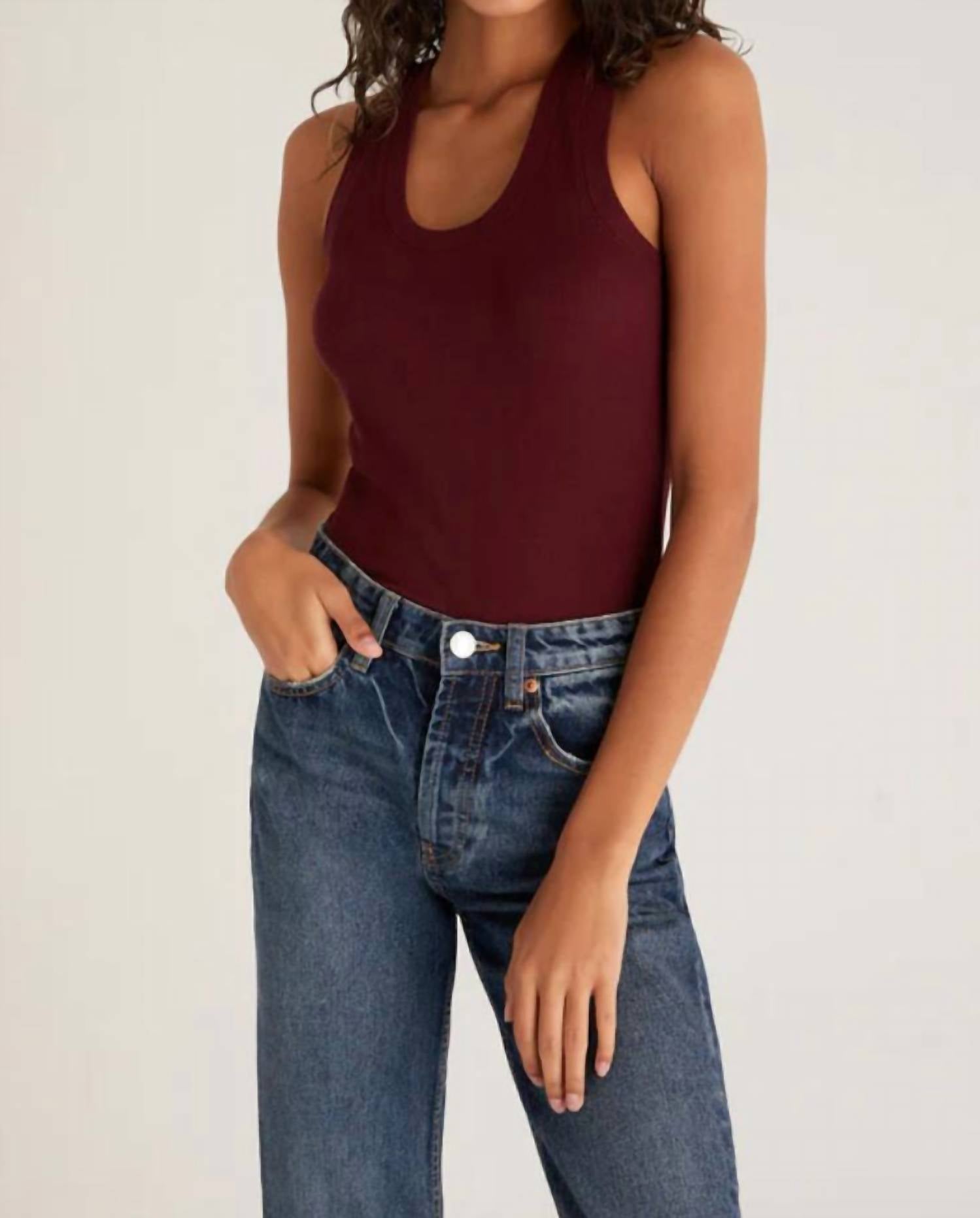 Z Supply Sirena Rib Tank in garnet - women's tank top