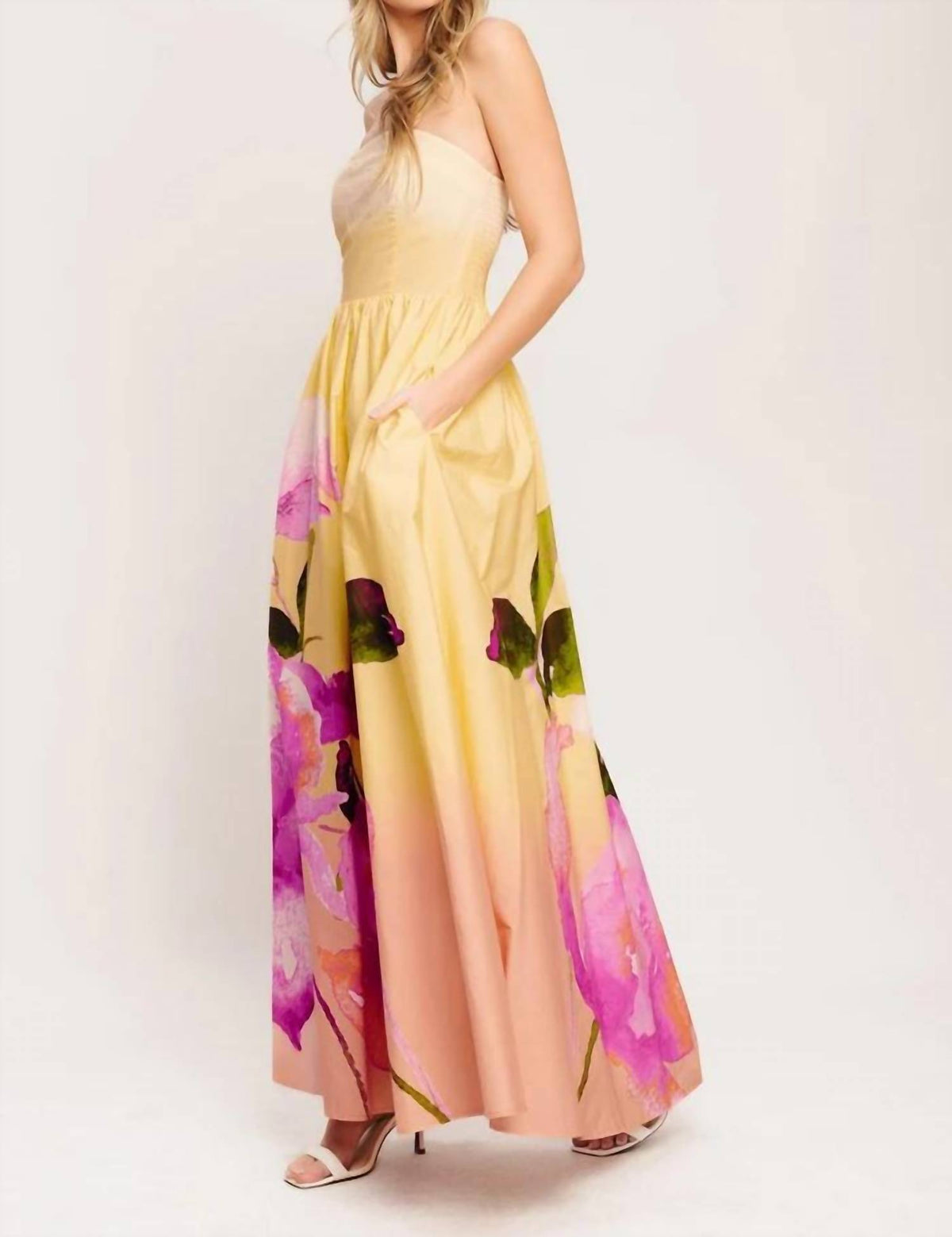Flying Tomato - Strapless Floral Maxi Dress