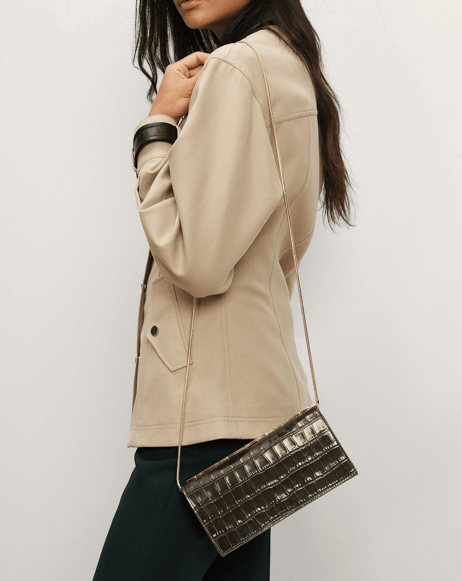 Veronica Beard - Barre Croc-embossed Leather Clutch Handbag