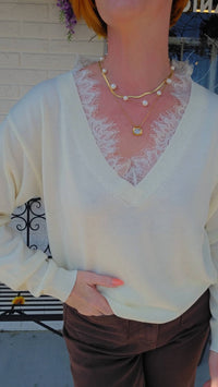 Lucy Paris - Lace Trim Knit Top