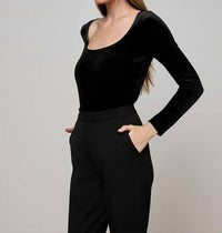 L'Agence Jelena Velvet Top in black - women's long sleeve top - alternate view