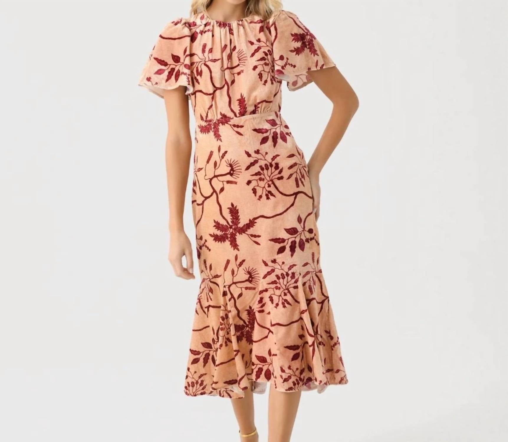 RHODE Grande Arabella Floral Midi Dress in cream enchanted vine - women's dress