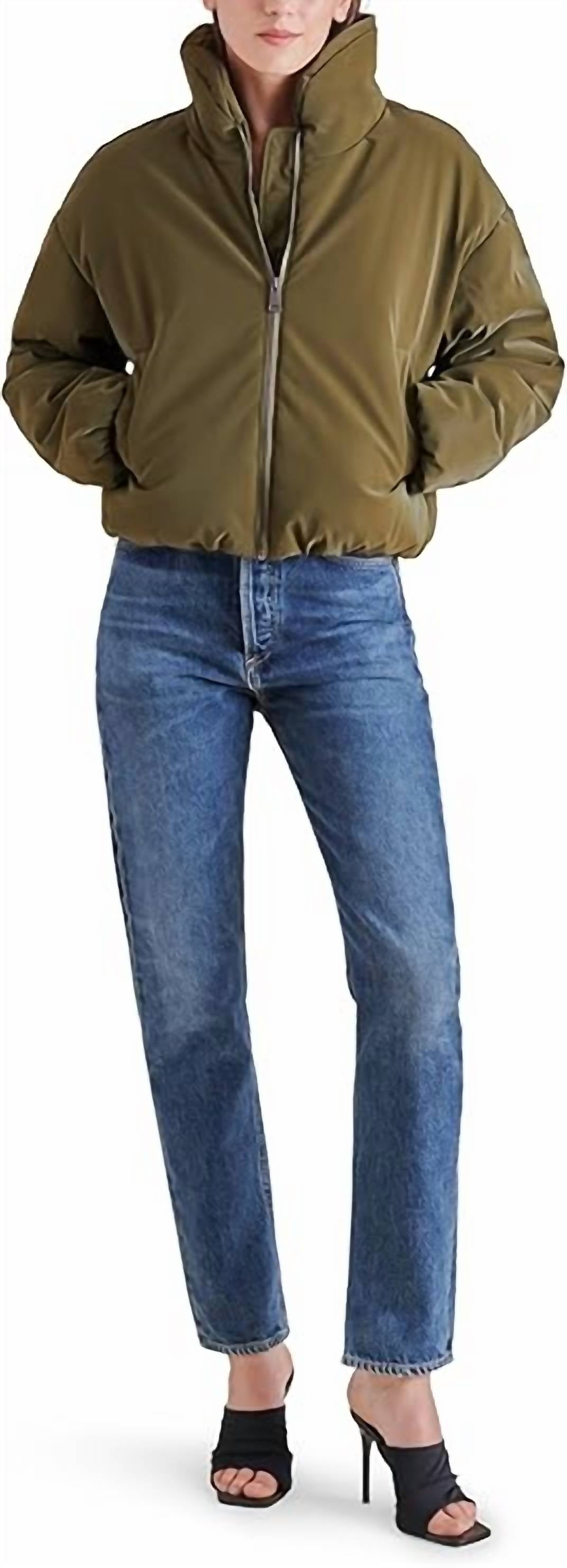 STEVE MADDEN Stratton Zip Jacket in olive - women's jacket - detail view
