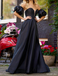 Sherri Hill Strapless Mikado Ball A-line Dress in black - women's dress - detail view