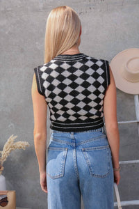 Timing Checkered Cropped Sweater Vest in pattern - women's shirt - detail view
