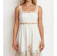 Moon River - Sleeveless Floral Detail Split Neck Midi Dress