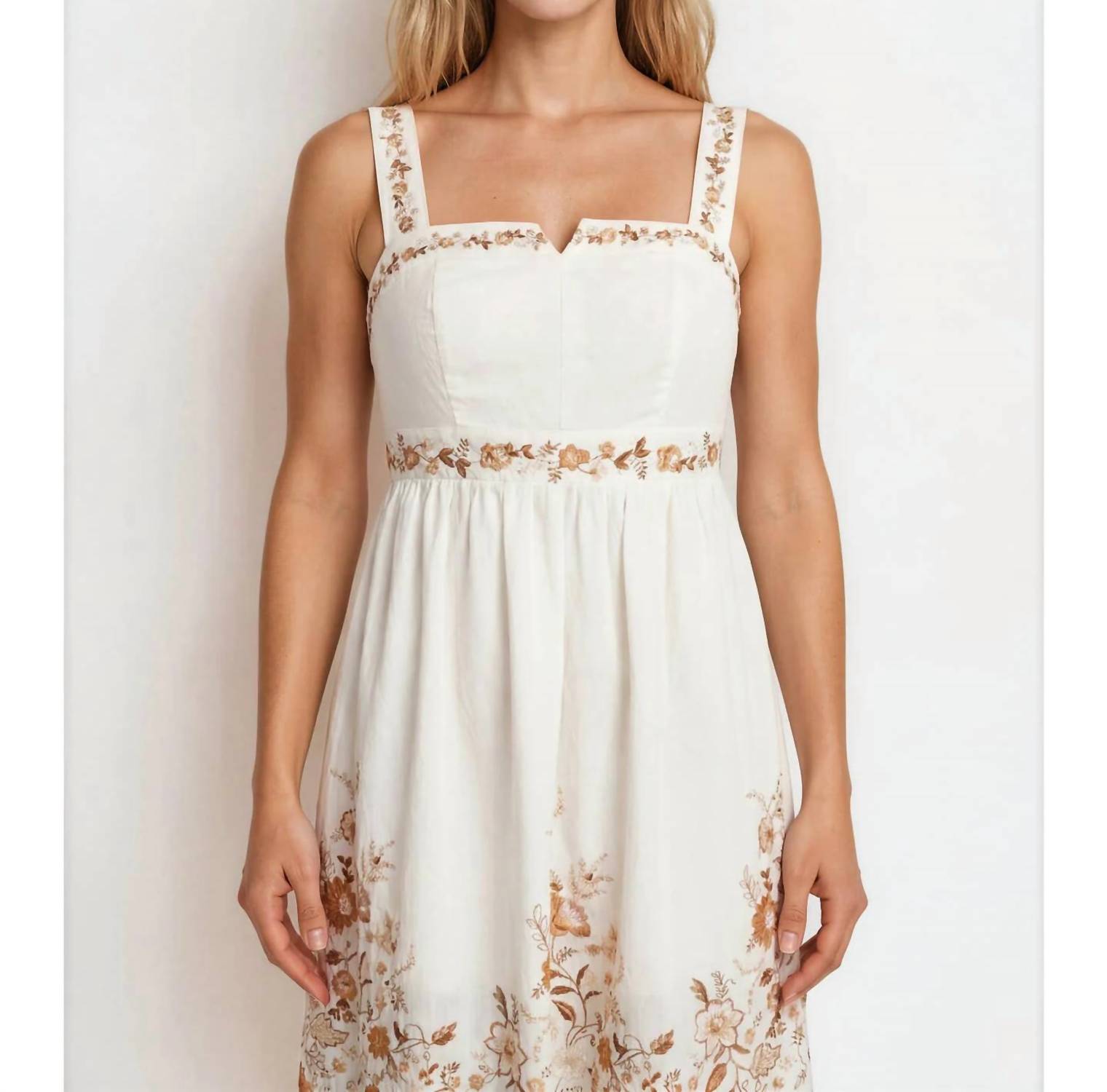 Moon River - Sleeveless Floral Detail Split Neck Midi Dress