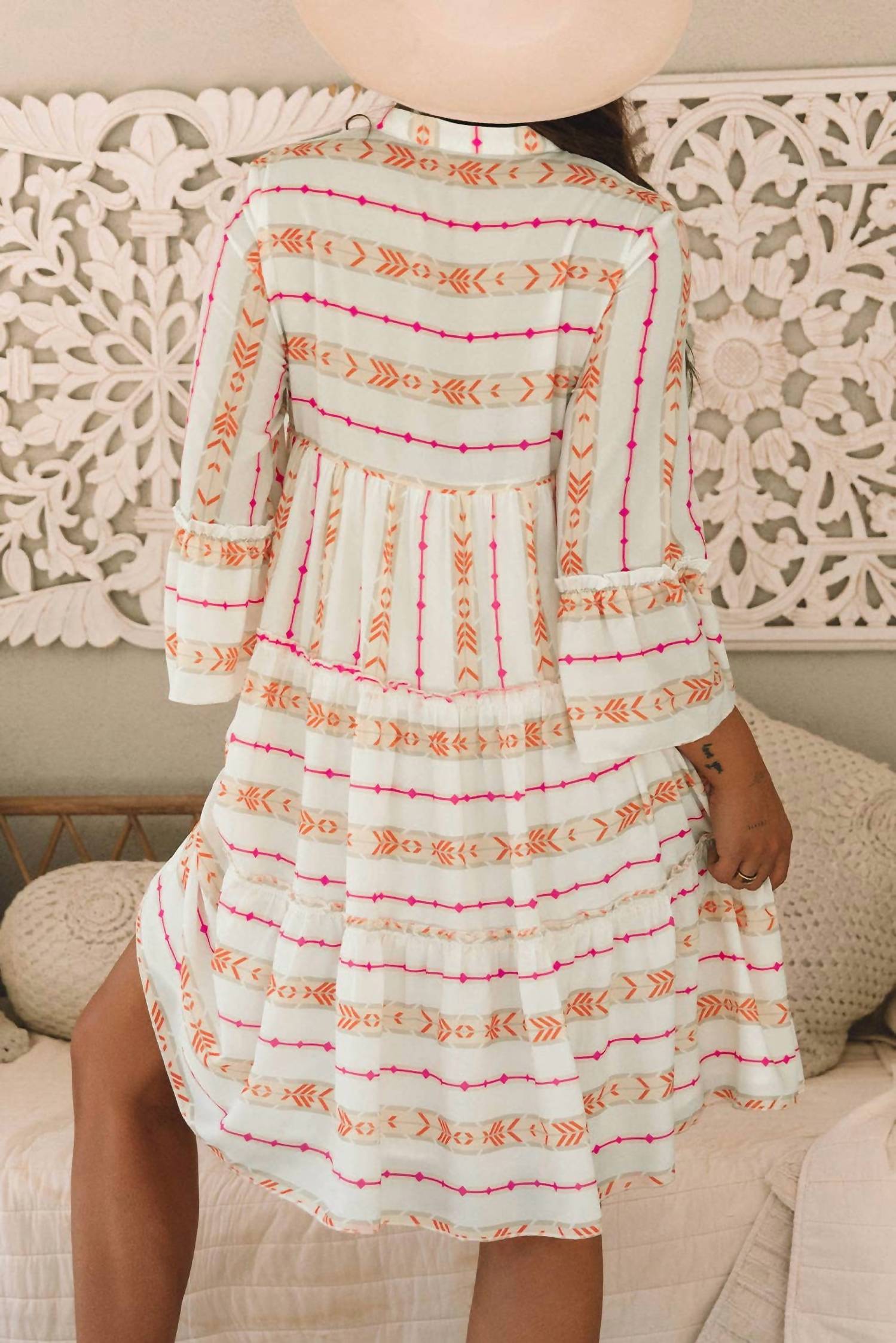 Lovesoft Bristol Bohemian Ruffled Pocket Dress in orange - women's dress - alternate view