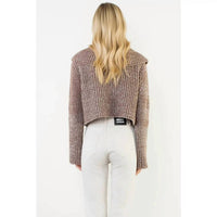 THML Cropped Knitted Collar Cardigan in brown - women's cardigan - detail view