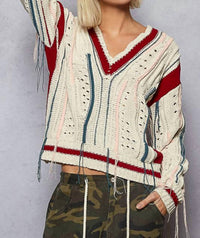 Pol - Bristol Oversized Distressed Cable Fisherman Sweater