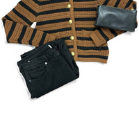 DEAR JOHN DENIM Women's Cambria Striped Cardigan Sweater in brown black - women's sweater - detail view